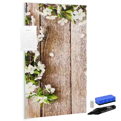 Quadro magnético de apagar a seco com estampa de flores em tábuas de madeira