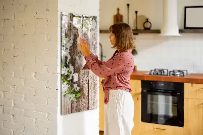 Quadro magnético de apagar a seco com estampa de flores em tábuas de madeira