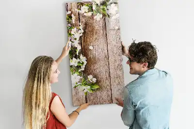 Quadro magnético de apagar a seco com estampa de flores em tábuas de madeira