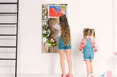 Quadro magnético de apagar a seco com estampa de flores em tábuas de madeira