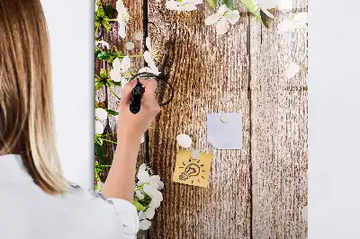 Quadro magnético de apagar a seco com estampa de flores em tábuas de madeira