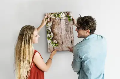 Quadro magnético de apagar a seco com estampa de flores em tábuas de madeira