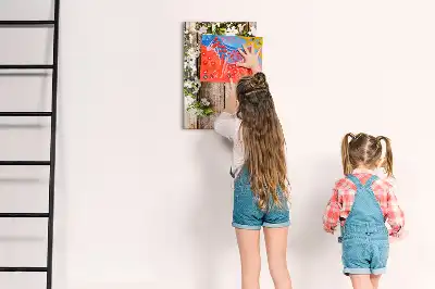 Quadro magnético de apagar a seco com estampa de flores em tábuas de madeira