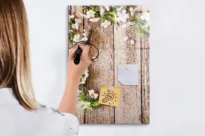 Quadro magnético de apagar a seco com estampa de flores em tábuas de madeira
