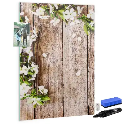 Quadro magnético de apagar a seco com estampa de flores em tábuas de madeira