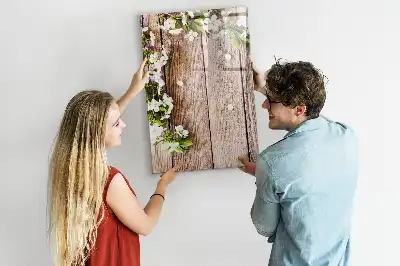 Quadro magnético de apagar a seco com estampa de flores em tábuas de madeira