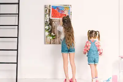 Quadro magnético de apagar a seco com estampa de flores em tábuas de madeira