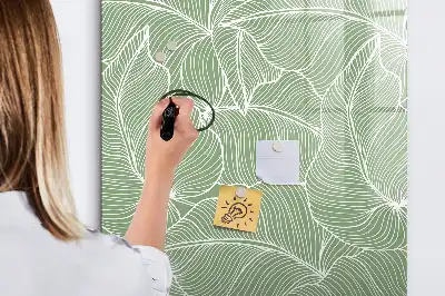 Quadro magnético de apagar a seco com estampa de folhas grandes