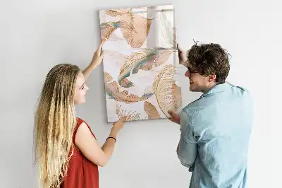 Quadro magnético de apagar a seco com estampa de penas de pássaro