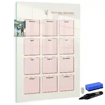 Calendário de aniversários com quadro magnético de apagar a seco com superfície magnética apagável