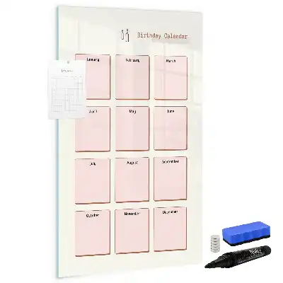 Calendário de aniversários com quadro magnético de apagar a seco com superfície magnética apagável