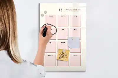 Calendário de aniversários com quadro magnético de apagar a seco com superfície magnética apagável