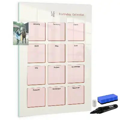Calendário de aniversários com quadro magnético de apagar a seco com superfície magnética apagável