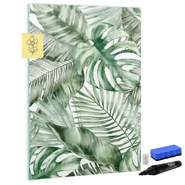 Quadro magnético de apagar a seco estampa de folhas em aquarela