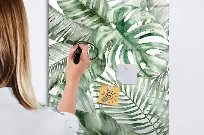 Quadro magnético de apagar a seco estampa de folhas em aquarela