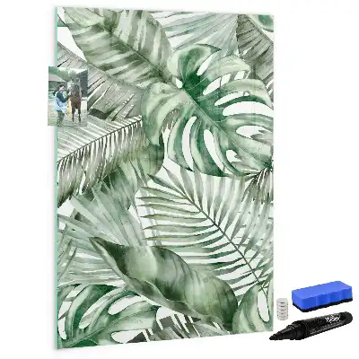 Quadro magnético de apagar a seco estampa de folhas em aquarela