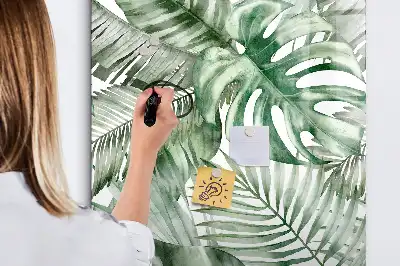 Quadro magnético de apagar a seco estampa de folhas em aquarela