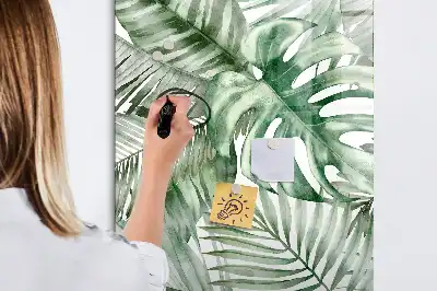 Quadro magnético de apagar a seco estampa de folhas em aquarela
