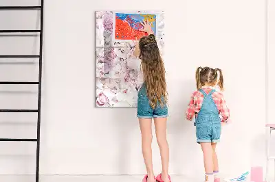 Quadro magnético de apagar a seco com estampa de rosas