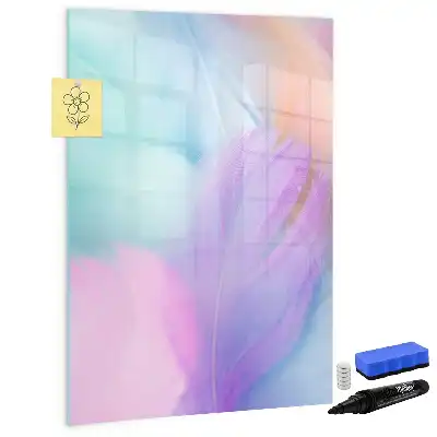 Quadro magnético de apagar a seco com estampa de penas em tom pastel
