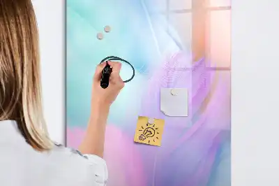 Quadro magnético de apagar a seco com estampa de penas em tom pastel