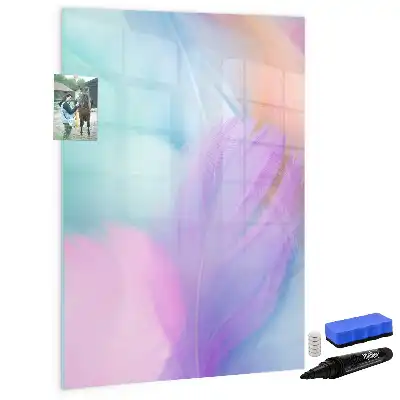 Quadro magnético de apagar a seco com estampa de penas em tom pastel