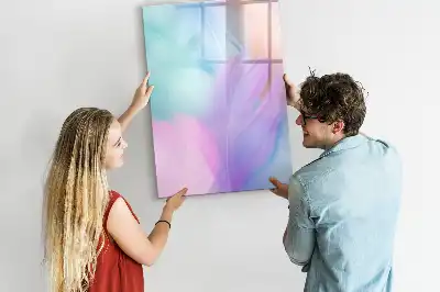 Quadro magnético de apagar a seco com estampa de penas em tom pastel