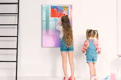 Quadro magnético de apagar a seco com estampa de penas em tom pastel
