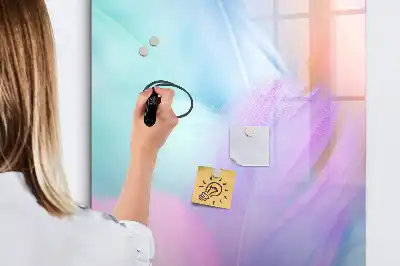 Quadro magnético de apagar a seco com estampa de penas em tom pastel