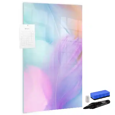 Quadro magnético de apagar a seco com estampa de penas em tom pastel