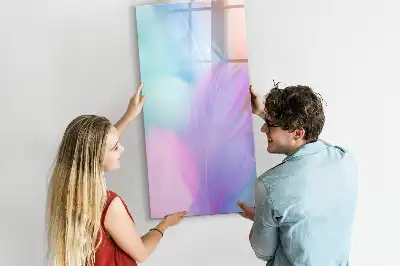 Quadro magnético de apagar a seco com estampa de penas em tom pastel