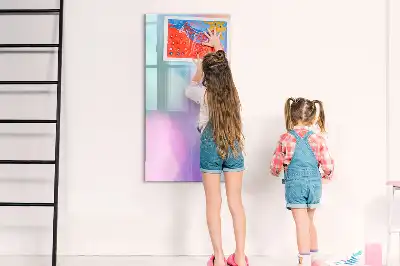 Quadro magnético de apagar a seco com estampa de penas em tom pastel