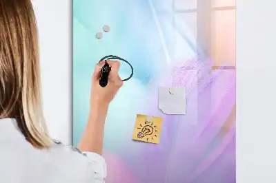 Quadro magnético de apagar a seco com estampa de penas em tom pastel