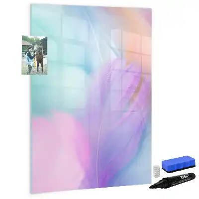 Quadro magnético de apagar a seco com estampa de penas em tom pastel