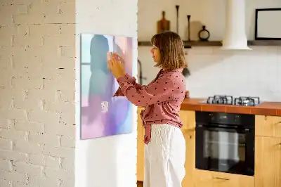 Quadro magnético de apagar a seco com estampa de penas em tom pastel