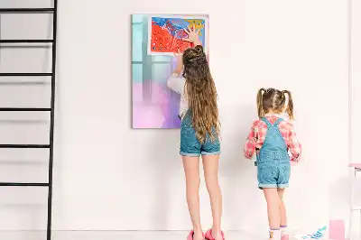 Quadro magnético de apagar a seco com estampa de penas em tom pastel