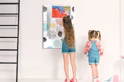 Quadro magnético de apagar a seco estampa de círculos coloridos