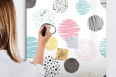 Quadro magnético de apagar a seco estampa de círculos coloridos