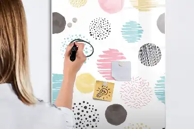 Quadro magnético de apagar a seco estampa de círculos coloridos