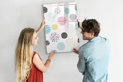 Quadro magnético de apagar a seco estampa de círculos coloridos