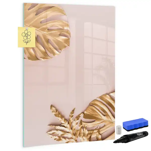 Quadro de apagar a seco magnético com estampa de folhas douradas