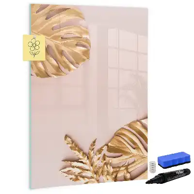 Quadro de apagar a seco magnético com estampa de folhas douradas