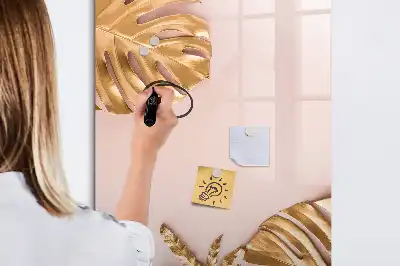 Quadro de apagar a seco magnético com estampa de folhas douradas