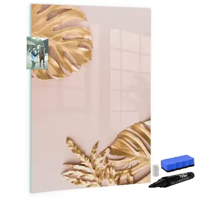 Quadro de apagar a seco magnético com estampa de folhas douradas