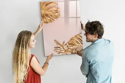 Quadro de apagar a seco magnético com estampa de folhas douradas