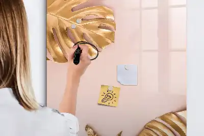 Quadro de apagar a seco magnético com estampa de folhas douradas