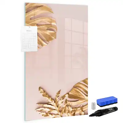 Quadro de apagar a seco magnético com estampa de folhas douradas