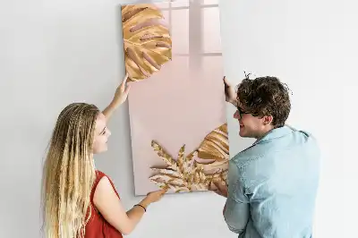 Quadro de apagar a seco magnético com estampa de folhas douradas