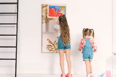 Quadro de apagar a seco magnético com estampa de folhas douradas