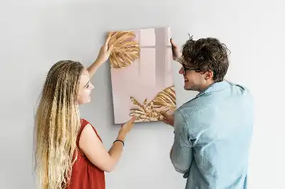 Quadro de apagar a seco magnético com estampa de folhas douradas